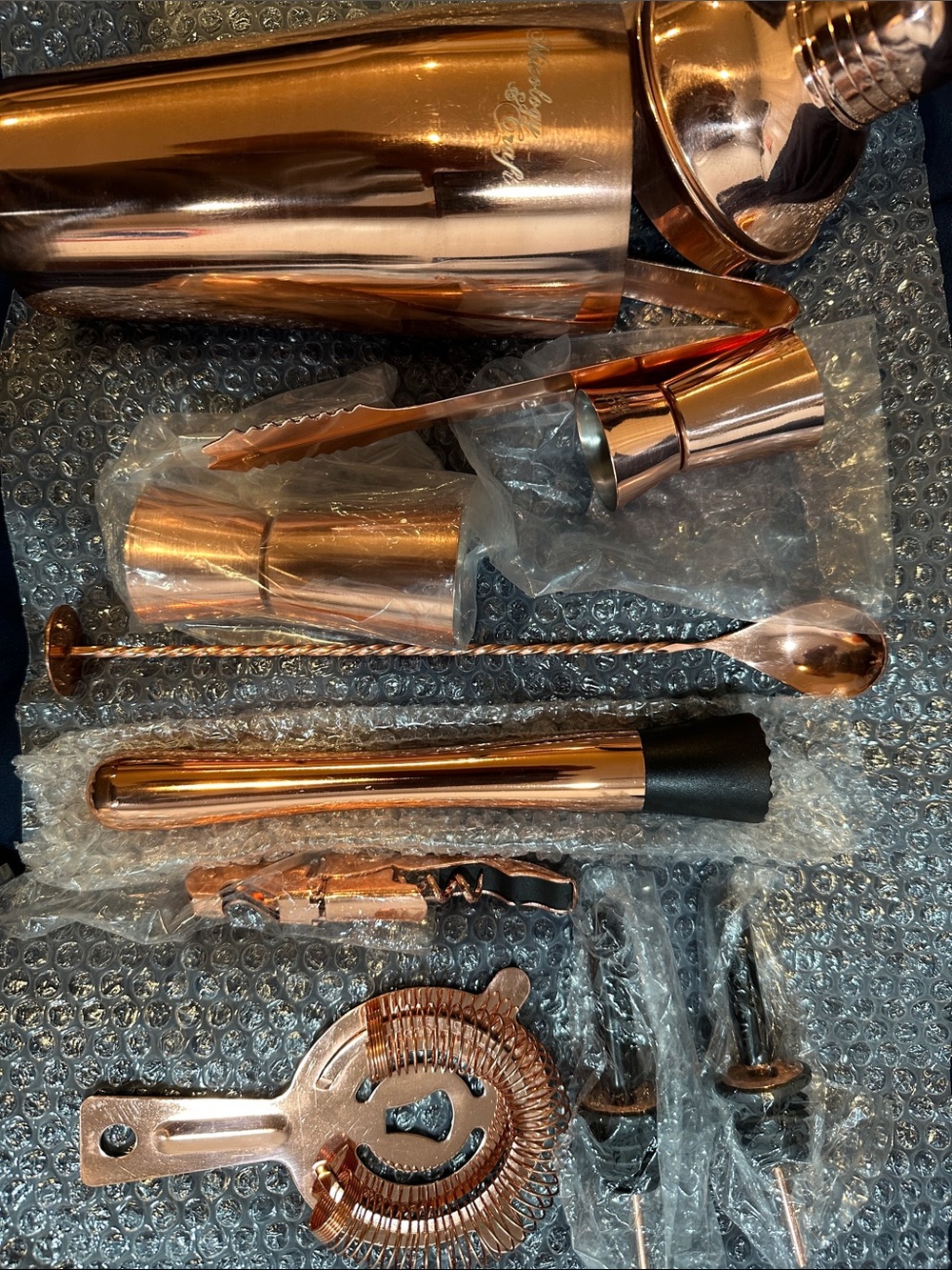 Copper Tone Bar Tool Set - 8-Piece Cocktail Kit